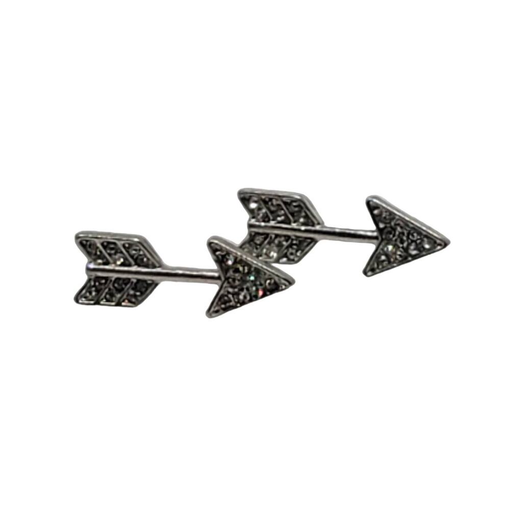 Stud Earrings Arrow Rhinestones Silver Tone Pierced Appx One Inch Wide New Backs